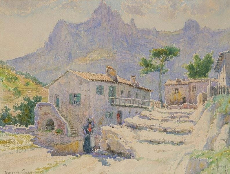 Émile APPAY (1876-1935)
Ghisoni en Corse Aquarelle. Signée en bas à droite. Située en bas à gauche. 30,5 x 40 cm