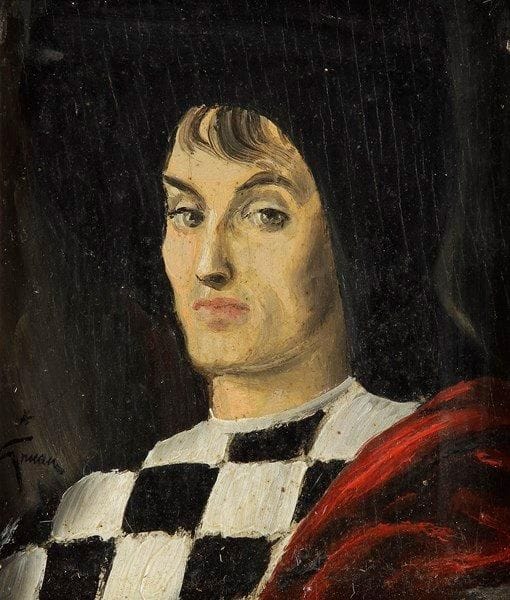René GRUAU (1909-2004)
Portrait d'homme de la Renaissance Huile sur panneau. Signée en bas à gauche. 13 x 11 cm