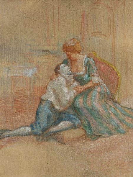 Henri Gabriel IBELS (1867-1936)
Pierrot et Colombine Huile sur toile marouflée sur carton. Signée en bas à droite. 41 x 33 cm