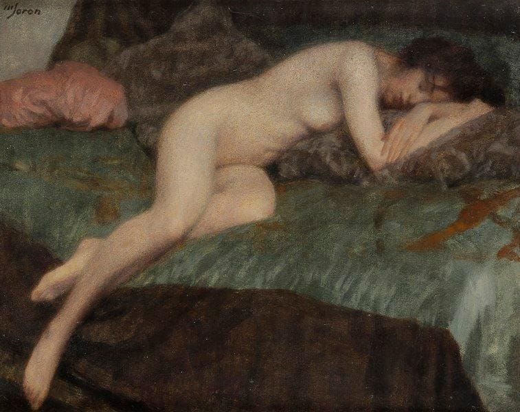 Maurice JORON (1883-1937)
Femme nue endormie Huile sur toile. Signée en haut à gauche. 33 x 41 cm