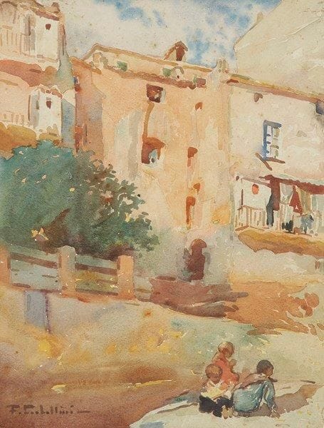François CORBELLINI (1863-1943)
Rue d'Ajaccio Aquarelle. Signée en bas à gauche. (Rousseurs). 38 x 28 cm