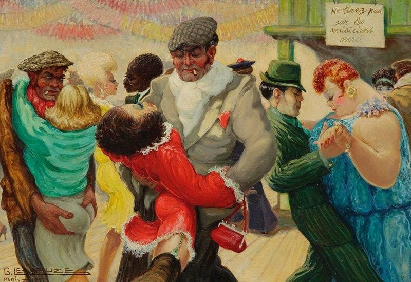 Gaston LE BEUZE (XXe siècle)
Le Bal musette, 1959 Huile sur isorel. Signée et datée en bas à gauche. 38 x 55 cm Exposition: Deauville, 1952, numéro 156A