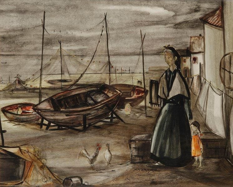 Maria Luisa FERNANDEZ dit MARIXA (1914-1995)
Femme et enfant au port, 1952 Dessin à l'encre et aquarelle. Signé et daté en bas au milieu. 44 x 54 cm
