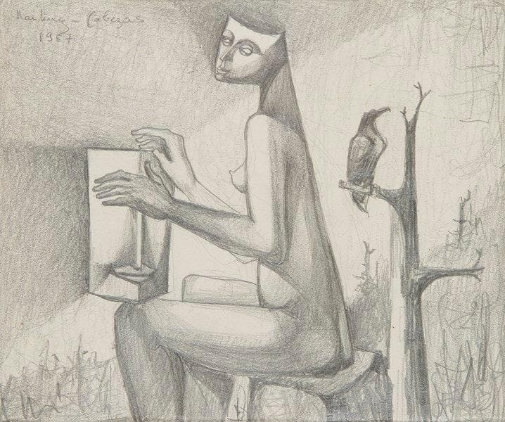 Arturo MARTINEZ CABEZAS (1899-?)
Femme au visage, 1957 Dessin à la mine de plomb. Signé et daté en haut à gauche. 15 x 17,5 cm