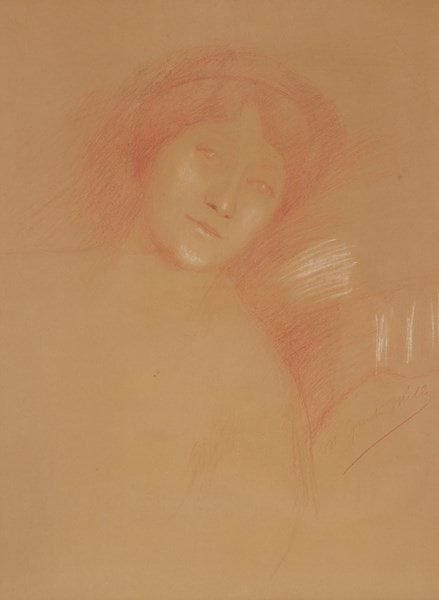 Quentin MILLE (XIXe-XXe siècle)
Portrait de jeune femme Dessin à la sanguine et craie blanche. Signé en bas à droite. 56 x 42 cm