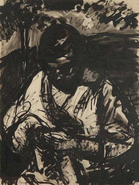 Adolphe PÉTERELLE (1874-1947)
Femme à la couture Dessin à l'encre et lavis d'encre. Signé en bas à gauche. 64,5 x 49,5 cm