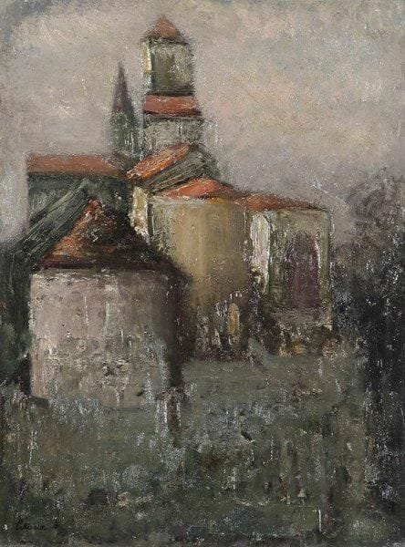 Adolphe PÉTERELLE (1874-1947)
Église Huile sur toile. Signée en bas à gauche. 61 x 46 cm