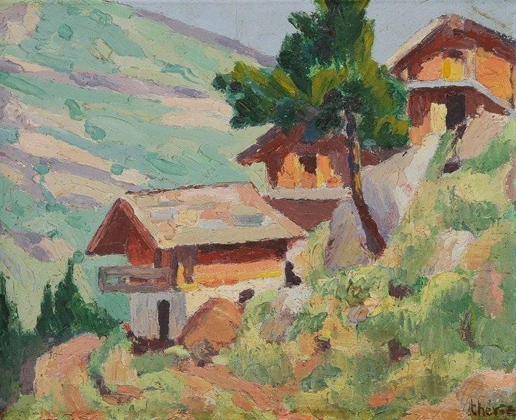 Gaston THEVOZ (1902-1948)
Chalets en montagne Huile sur toile. Signée en bas à droite. 38 x 46 cm