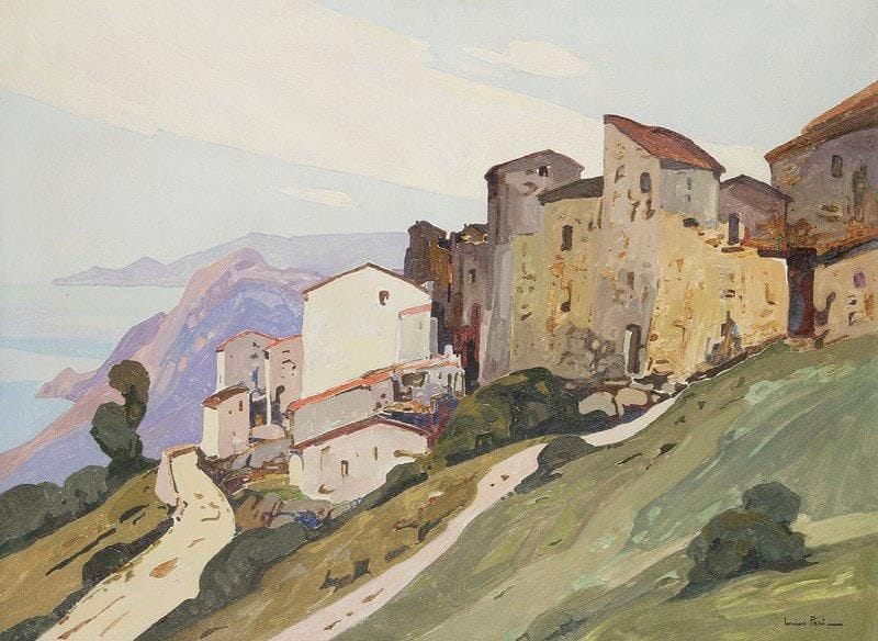 Lucien PERI (1880-1948)
Corse, village Monticello en Balagne, vers 1928 Huile sur toile. Signée en bas à droite. (Petite restauration). 60 x 81 cm Commentaire: Envoi du peintre au Salon de 1928