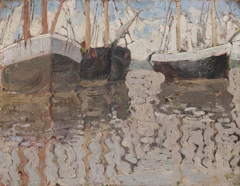 Vladimir Daniel BARANOFF-ROSSINÉ [franco-russe]
Bateaux au port; vers 1905-08 Huile sur toile contrecollée sur carton. Non signée. 33 x 44 cm Commentaire: Un certificat de Monsieur Dimitri Baranoff-Rossiné sera remis à l'acquéreur