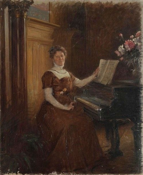 École FRANÇAISE vers 1900
Femme au piano
Sur sa toile d’origine.
73 x 59,5 cm
Sans cadre.