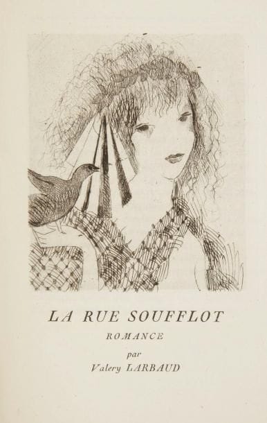 Laurencin (Marie)
Éventail. Paris: Nouvelle Revue Française, 1922. - In-12, 61 pp., (2 ff.), couverture illustrée. Demi-maroquin aubergine à la bradel, à coins, dos lisse, non rogné, couverture et dos conservés (Alfred Farez).

Édition illustrée de 10 eaux-fortes originales de Marie Laurencin, accompagnées de poésies de Louise Colet, Jean Pellerin, Roger Allard, André Breton, Francis Carco, M. Chevrier, F. Fleuret, G. Gabory, Max Jacob, Valery Larbaud et André Salmon.
Un des 327 exemplaires numérotés sur papier vergé de Hollande, seul grand papier après seulement 8 exemplaires sur papier vergé bleuté du XVIIIe siècle.
Dos passé