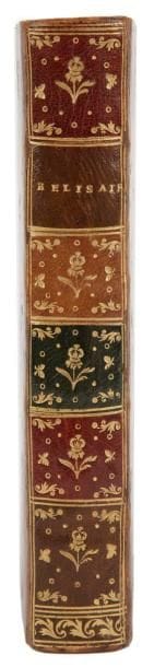 MARMONTEL (Jean-François)
Bélisaire. Paris: Merlin, 1767. - In-8, frontispice, (2 ff.), x, 340 pp., (2 ff.), 3 planches. Veau écailles, triple filet doré en encadrement sur les plats, dos orné de 6 pièces de maroquin rouge, havane, citron, et vert sombre, chacun fleuronné à l'exception du second portant le titre, roulette dorée intérieure, tranches dorées (reliure de l'époque).

Cohen, 688. - Tchémerzine, IV, p. 441. 
Édition originale de ce roman dans lequel Marmontel raconte la loyauté, la bravoure et la déchéance de Bélisaire, l'un des grands généraux byzantins du VIe siècle, et critique par ce biais le roi Louis XV. 
"Ce livre (...) suscita des admirations et des colères. Catherine II en traduisit elle-même un chapitre. La Sorbonne condamna l'ouvrage, suivie en cela par l'archevêque (monseigneur Christophe de Beaumont). Turgot, à cette occasion, publia un pamphlet contre la Sorbonne" (Tchémerzine). 
L'édition est illustrée en premier tirage d'un frontispice et de 3 planches gravés par Massard, Le Veau, Levasseur et Masquelier d'après Gravelot. 
Bel exemplaire sur grand papier, joliment relié à l'époque. 
Petit manque angulaire au feuillet T1