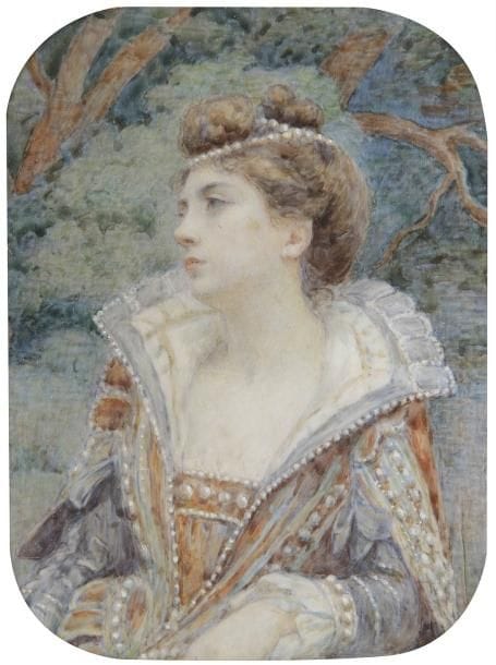 Marie LAFORGE (1865-1920)
Portrait d'une jeune femme en costume Renaissance Gouache. sur ivoire. Fente. 11 x 8 cm Peintre et miniaturiste, Marie Laforge fut l'élève de Jules Lefebvre et de Tony-Robert Fleury. Membre de la Société des Artistes français, elle exposa avec eux à partir de 1889 et obtint une médaille d'or en 1920.