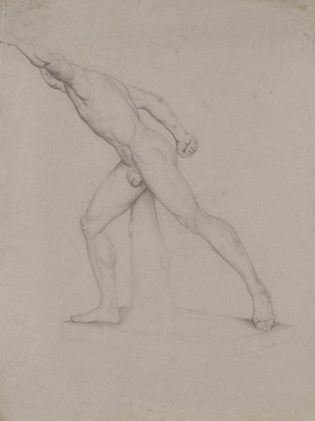 École FRANÇAISE du XXe siècle
Académie d'homme - Étude de femme drapée à l'antique (6756 / 45) Crayon noir sur papier gris. 60,5 x 46 cm et 62 x 46,5 cm