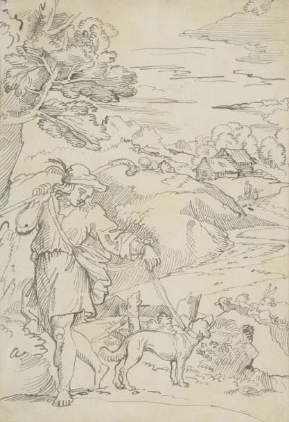 Michel CORNEILLE II (1642-1708)
Berger et son chien Plume et encre noire. 37 x 26,2 cm