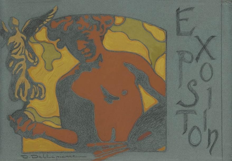 David DELLEPIANE (1866-1932)
Femme à la victoire - Projet d'affiche d'exposition Dessin à la gouache et fusain sur papier bleu. Signé en bas à gauche. 32 x 45 cm
