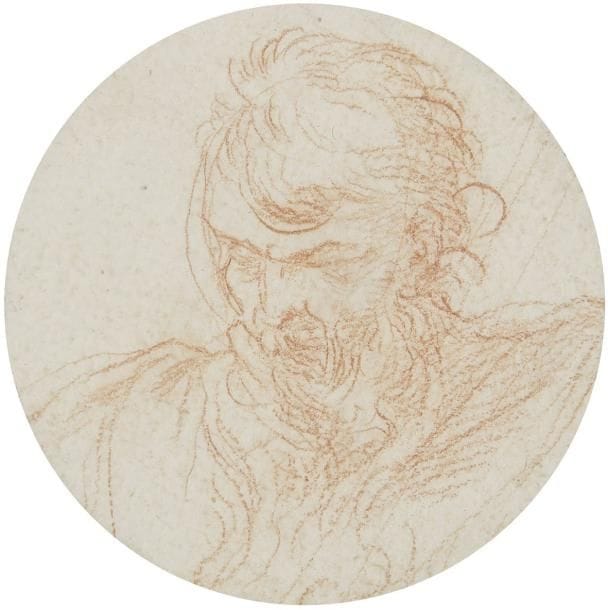 Attribué à Bartolomeo BISCAINO (1632-1657)
Tête d'homme barbu Sanguine. Diamètre: 5,5 cm