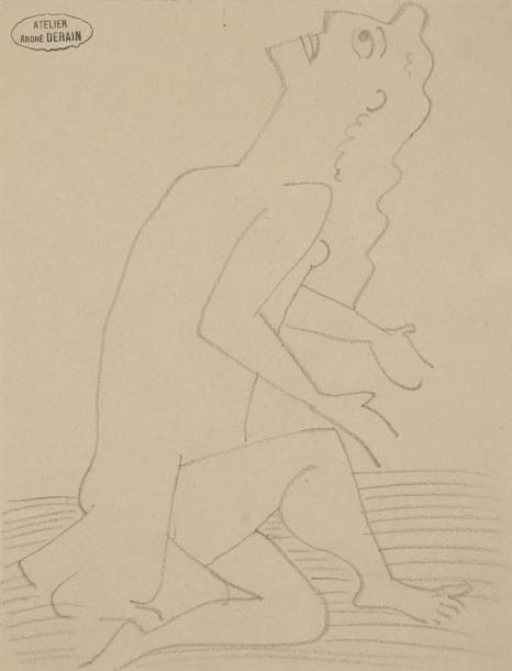 André DERAIN (1880-1954)
Étude de femme cubiste Dessin à la mine de plomb. Porte le cachet de l'atelier en haut à gauche. (Lugt 668a). Porte le cachet de la vente de l'atelier à Saint-Germain-en-Laye en 2002 au dos. 19 x 14 cm
