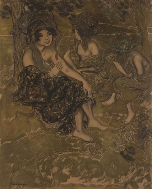 Georges MANZANA-PISSARRO (1871-1961)
Femmes orientales au bord de l'eau Dessin au fusain, encre et rehauts de gouache. Signé en bas à gauche. Vendu sur folle enchère. 64 x 51 cm