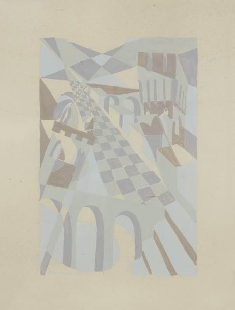 Enrico PRAMPOLINI [italien] (1894-1956)
La Ville, 1926 Gouache. Signée et datée en bas à gauche. 33 x 25 cm