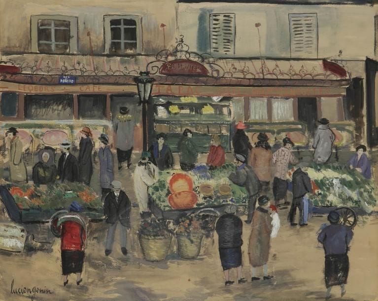 Lucien GENIN (1894-1953)
Paris, chez Fournier rue des Abbesses Aquarelle et gouache. Signée en bas à gauche. (Infimes oxydations). 45 x 54 cm
