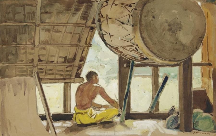 JEAN BOUCHAUD (1891-1977)
Au Laos, sur le Mékong Aquarelle et rehauts de gouache. Signée en bas à droite. 30 x 48 cm Provenance: Famille de l'artiste.
