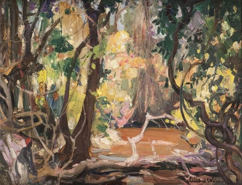 Fernand ALLARD L'OLIVIER (1883-1933)
Forêt tropicale Huile sur panneau. Signée en bas à droite. 27 x 35 cm
