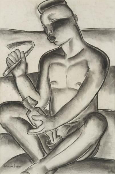 Auguste MAMBOUR (1896-1968)
Le Sculpteur sur bois Dessin au fusain. Signé en bas à gauche. 91 x 64 cm