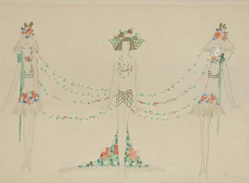 Charles Carl GESMAR (1900-1928)
Femmes guirlandes Dessin à la mine de plomb et aquarelle. Signé en bas à droite. 32 x 48 cm