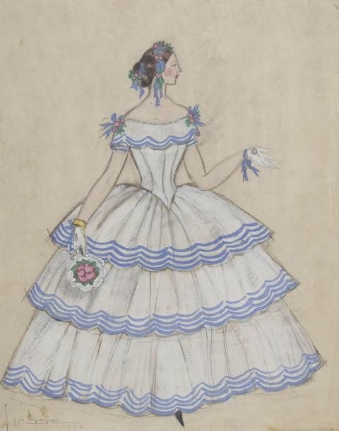 Georges LEPAPE (1887-1971)
Femme en robe, 1924 Dessin à la mine de plomb et gouache. Signé et daté en bas à gauche. (Contrecollé sur carton). 28 x 22 cm
