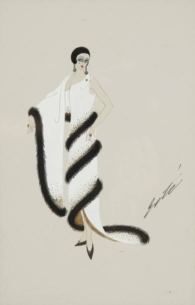 Romain de Tirtoff ERTE (1892-1990)
Femme à la robe blanche Dessin à l'encre et gouache. Signé en bas à droite. 27 x 17,5 cm