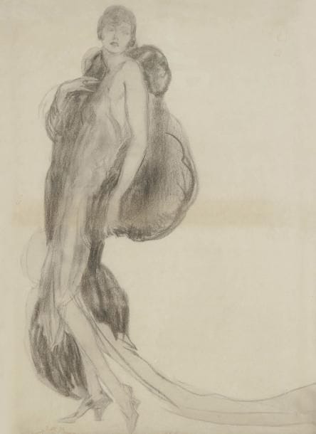 Jean-Gabriel DOMERGUE (1889-1962)
Portrait présumé de Louise Brook Dessin au fusain sur papier contrecollé sur toile. Non signé. 80 x 60 cm