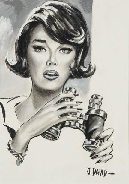 Jean DAVID (1908-1993)
Femme aux jumelles Dessin à l'encre et gouache sur carton. Signé en bas à droite. Cachet de l'artiste au dos. 30,5 x 25,5 cm