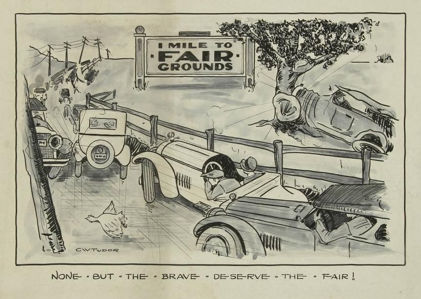 Charles TUDOR [américain] (XXe siècle)
L'Accident ou I mile to fair grounds, vers 1930 Dessin à l'encre sur carton. Signé en bas à gauche. (Manques dans les angles). 28 x 35,5 cm