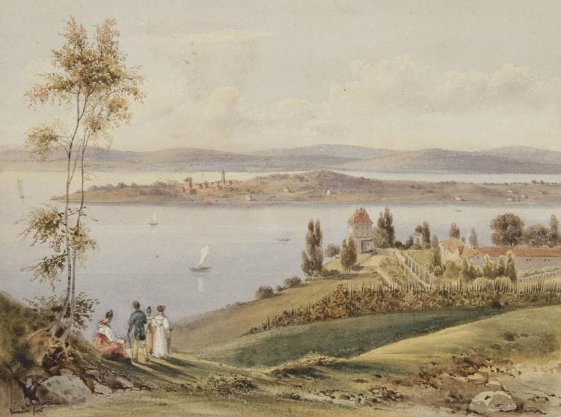 Siméon FORT (1793-1861)
Paysage au lac Aquarelle. Signée et datée en bas à gauche Siméon Fort 1829. 17 x 22 cm