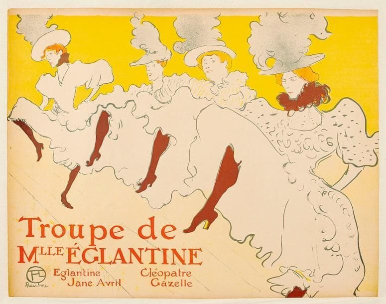 Henri de TOULOUSE-LAUTREC (1864-1901)
La Troupe de Mademoiselle Églantine. 1895-1896. Lithographie. 806 x 618. Delteil 361; Wittrock P 21. Impression en couleurs. Très belle et fraîche épreuve entoilée. Infime oxydation aux bords du feuillet. Infime manque au bord gauche dans la jupe de la danseuse et autres minuscules accidents ou infimes manques au bord du feuillet en tête