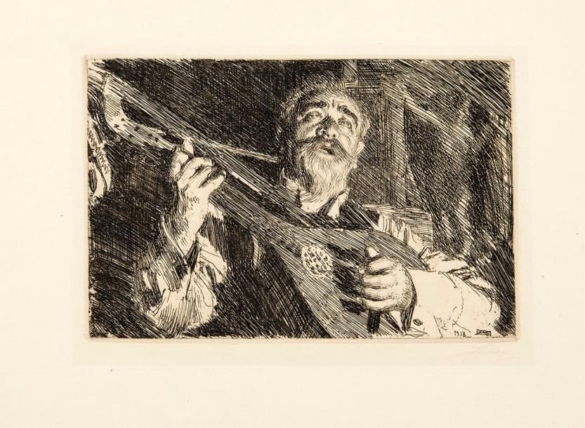 Anders Zorn (suédois, 1860-1920)
Vicke. 1918. Eau-forte. 296 x 197. Asplund 281. Très belle épreuve sur vergé, signée à la mine de plomb. Très claire trace d'oxydation à l'ouverture d'un ancien montage. Toutes marges