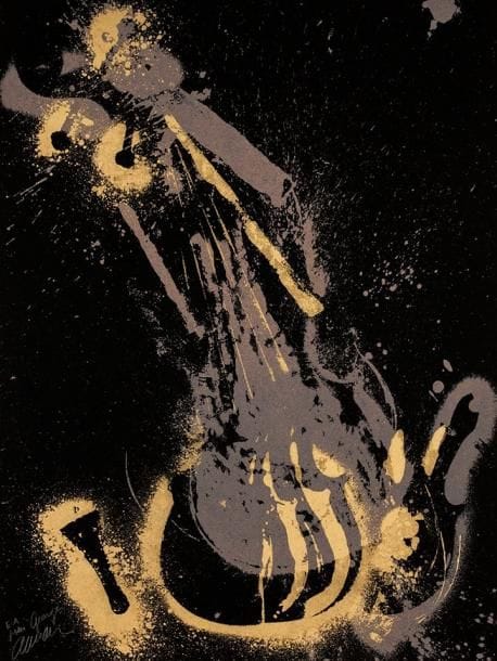 ARMAN (Armand FERNANDEZ, dit) (1928-2005)
Ivoirienne. 1975. Lithographie. [490 x 645]. Otmezguine et Moreau 87. Impression en couleurs. Parfaite épreuve sur vélin noir, justifiée «E.A», dédicacée et signée à la mine de plomb. Tirage définitif à 100 épreuves