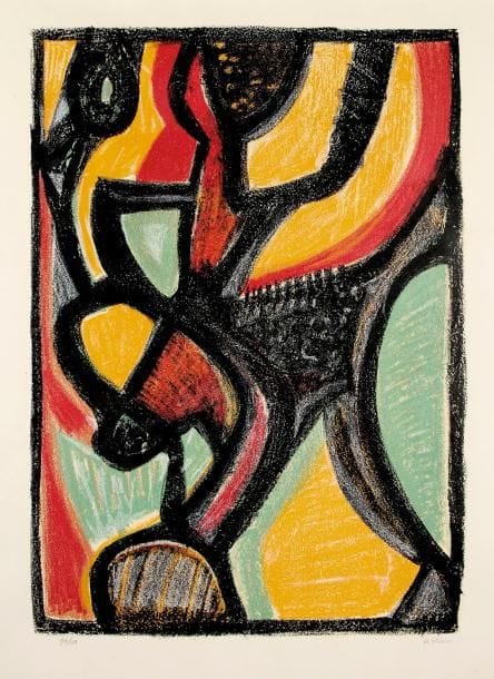 Jean-Michel Atlan (1913-1960)
Astarté. 1958. Lithographie. 465 x 655. Polieri 1750. Impression en couleurs. Très belle épreuve sur vélin, numérotée et signée à la mine de plomb. Toutes marges. Tirage à 150 épreuves