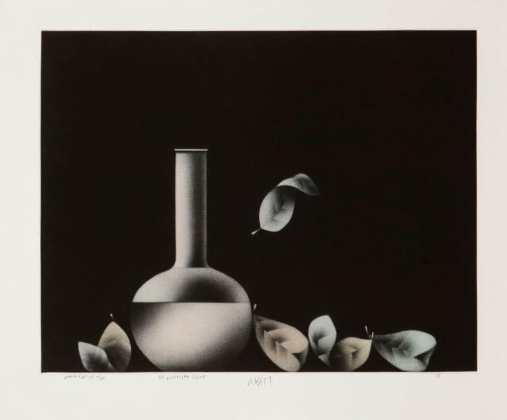 Mario AVATI (1921-2009)
Du neuvième signe. 1989. Manière noire. 375 x 288. Impression en couleurs. Parfaite épreuve sur vélin, justifiée «épreuve d'artiste», l'une des 16 numérotées en chiffres romains, titrée, signée et datée à la mine de plomb. Toutes marges