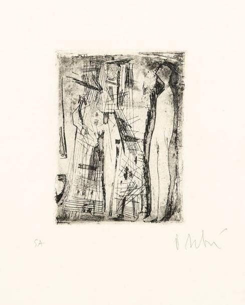 Olivier DEBRE (1920-1999)
Femme et enfant. 1949. Eau-forte. 90 x 120. Pernoud 70. Très belle épreuve sur vélin, du tirage de 1990 à 20 épreuves, justifiée «EA» et signée à la mine de plomb. Toutes marges. Cadre. (Il n'existe pas d'épreuve d'ancien tirage.)