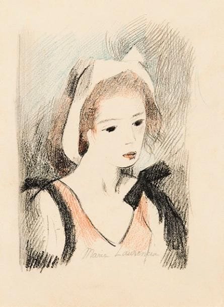 Marie LAURENCIN (1883-1956)
Jeune femme. 1949. Lithographie. 115 x 155. Marchesseau 253. Impression en couleurs. Très belle épreuve sur vélin, signée à la mine de plomb. Petites marges. Tirage à 150 épreuves. Éd. de la galerie Jacquart