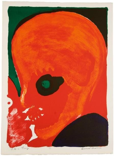 Bengt Lindström (suédois, 1925-2008)
The Kiss. 1968. Lithographie. 440 x 605. Impression en couleurs. Très belle épreuve sur vélin, justifiée «E. A» et dédicacée puis signée à la mine de plomb. Infimes rousseurs. Toutes marges. Tirage à 100 épreuves
