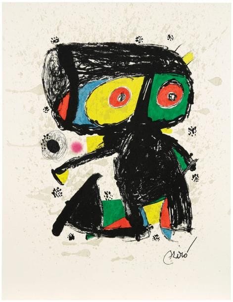 Joan MIRO (1893-1983)
Polígrafa, XV años. Pl. pour les 15 ans de Polígrafa. 1979. Lithographie. [270 x 355]. Cramer-Maeght 1192. Impression en couleurs. Parfaite épreuve sur vélin blanc fort, avec la signature lithographiée
