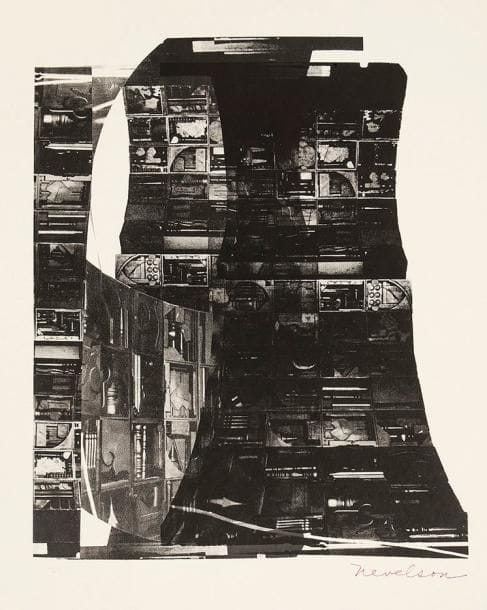 Louise Nevelson (américaine, 1899-1988)
Sans titre. Vers 1980. Sérigraphie. 465 x 530. Très belle épreuve sur vélin fort, numérotée à la mine de plomb et signée au feutre rouge. Petite épidermure dans l'angle inférieur droit au verso. Toutes marges. Tirage à 100 épreuves