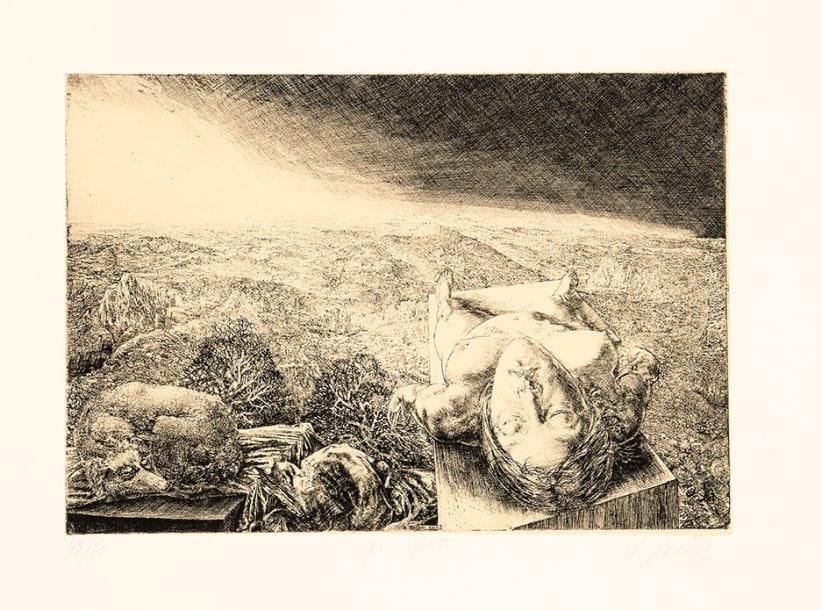 Jean-Pierre Velly (1943-1990)
Qui sait ? Eau-forte. 245 x 170. Parfaite épreuve sur bulle appliqué, numérotée, titrée et signée à la mine de plomb. Toutes marges. Tirage à 60 épreuves