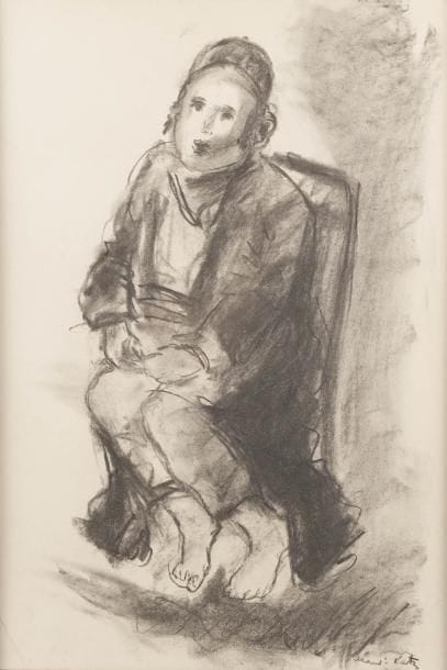 MANE-KATZ (1884-1962)
Jeune Hassid assis Fusain. Signé en bas à droite. (Un pli cassé). 54 x 36,5 cm
