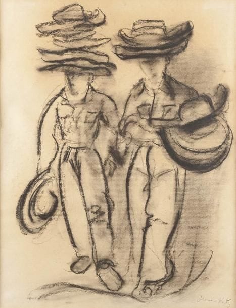 MANE-KATZ (1884-1962)
Vendeurs de chapeaux Fusain. Signé en bas à droite. 65 x 50 cm