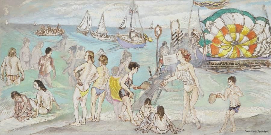 MORENO PINCAS (né en 1936)
La Plage Huile sur toile. Signée en bas à droite. 40 x 80 cm